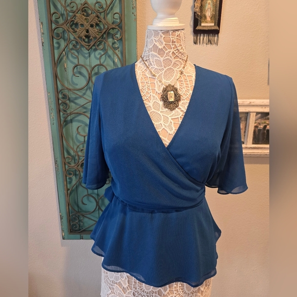 Banana Republic Teal Wrap Blouse with Side Tie - Picture 3 of 6